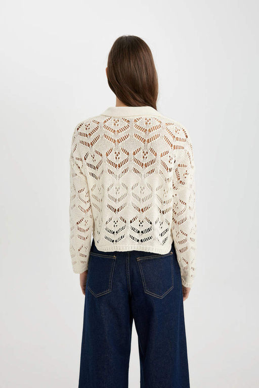 Свитер крючком Relax Fit с воротником-поло - Defacto фото 4