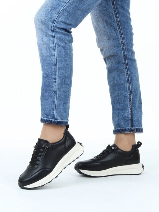 03-A9050-1 BLACK Кроссовки женские (натуральная кожа)