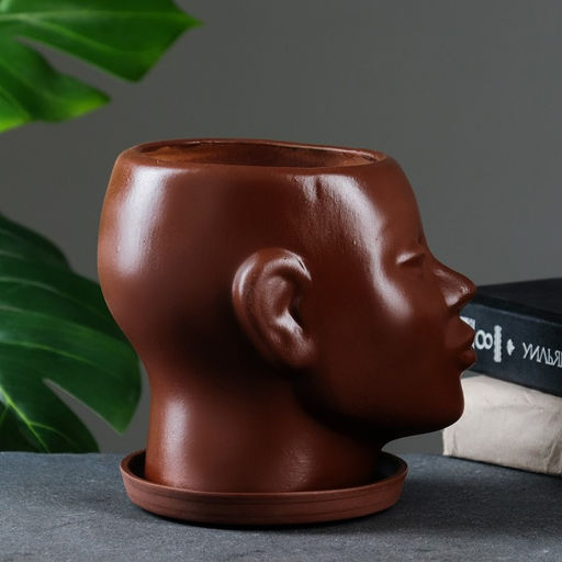 Горшок - органайзер "Голова" коричневое, 1,3 л / 16х16х14см