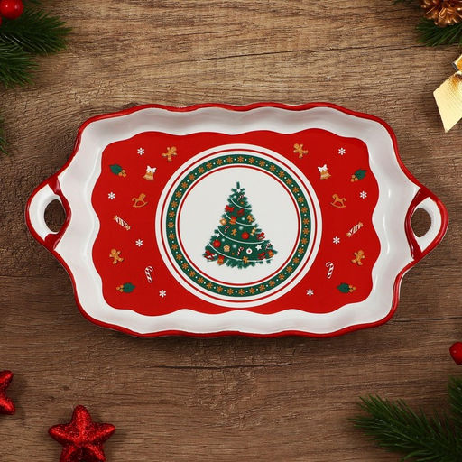 Блюдо новогоднее «Пряничные человечки», 23×13×2.5 см, ручная работа