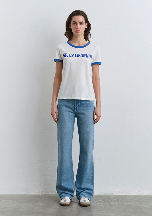 SF California Bask?l? Mavi Biyeli Beyaz Tisort фото 2