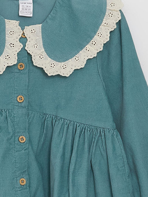 Bebe Yaka Uzun Kollu K?z Bebek Kadife Elbise - Waikiki фото 2