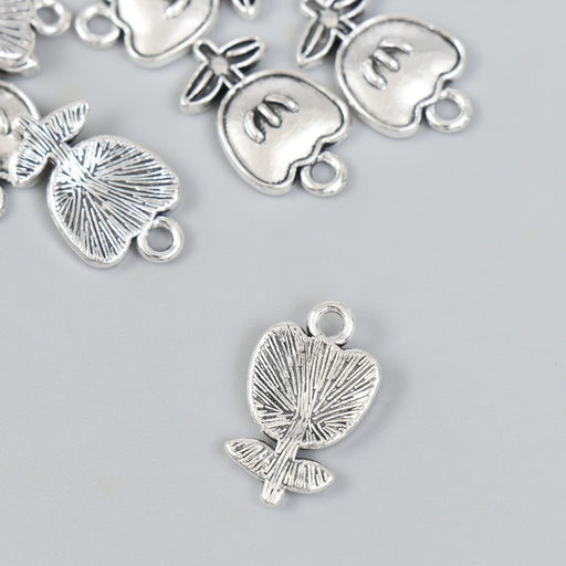 Цена за 10 шт. Металлический элемент, декоративная подвеска Арт Узор. Цветочек с листиками, серебро, 1.2?2 см
