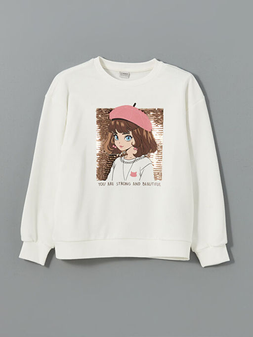 Bisiklet Yaka Payetli K?z ?ocuk Sweatshirt