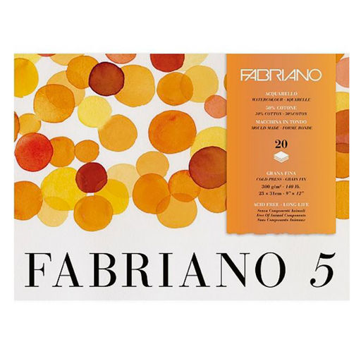 Fabriano Альбом-склейка для акварели Fabriano 5 Фин 50% хлопок, 50% целлюлоза 300 г/м2 23 х 31 см лист 19100258 среднезернистая