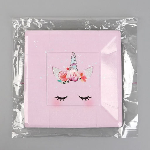 Цена за 10 шт. Тарелка бумажная Единорожка, квадратная - Страна карнавалия фото 5