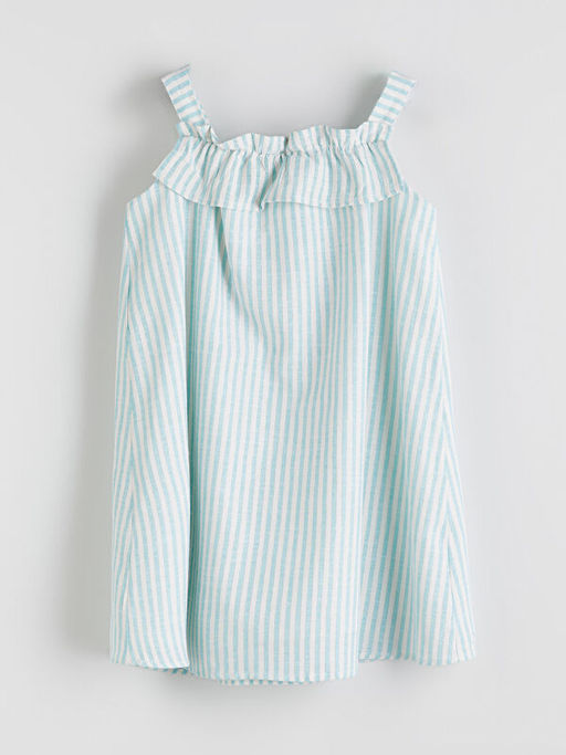 Kare Yaka ?izgili K?z ?ocuk Elbise