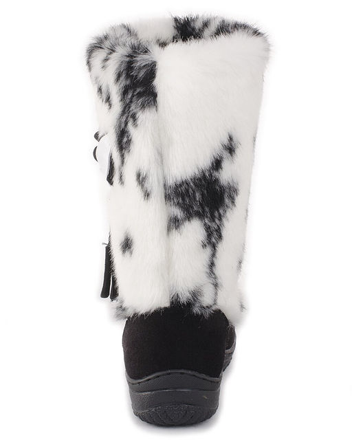 Унты женские на литой подошве., Черные. Замша. Мех бело-черный