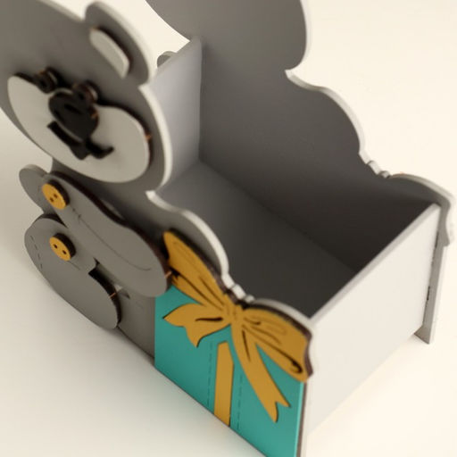 Подарочная упаковка Мишка с подарком 17х8х16 см серый пастель-тиффани - Дарим красиво фото 5