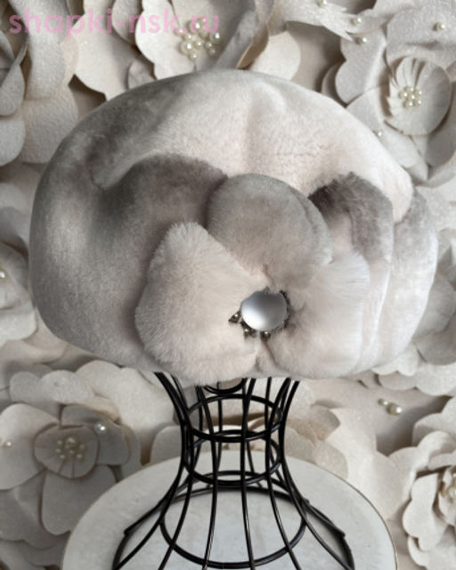 Волна мех.цветок кролик Берет женский (56-58)