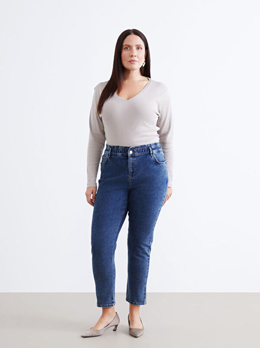 Beli Lastikli Slim Mom Kad?n Jean Pantolon
