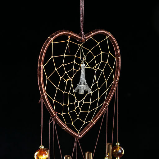 Музыка ветра Сердце с Эйфелевой башней, металл, 4 трубки, 5 колокольчиков, d=17 см, длина 65 см