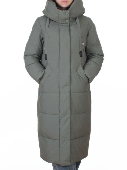 A8356 GRAY/GREEN Пальто зимнее женское (200 гр. холлофайбер)