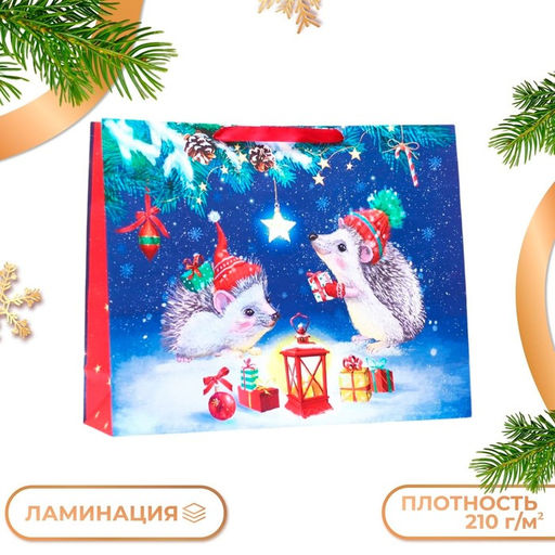 Пакет подарочный новогодний ламинированный «Ёжики», 50×40×15 см