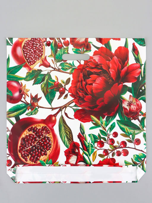 Цена за 50 шт. Пакет Цветок Граната, полиэтиленовый с вырубной ручкой, 45?45 + 3 см, 65 мкм