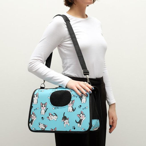 Сумка-переноска каркасная Играющие котики, размер S, 37,5 х 17 х 22 см, голубая - Пижон фото 9