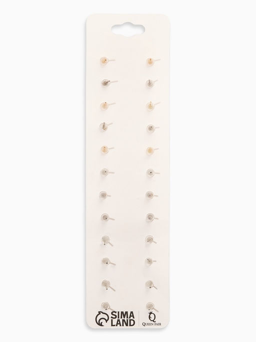 Серьги пусеты 12 пар One year, романтика, бело-серые в золоте