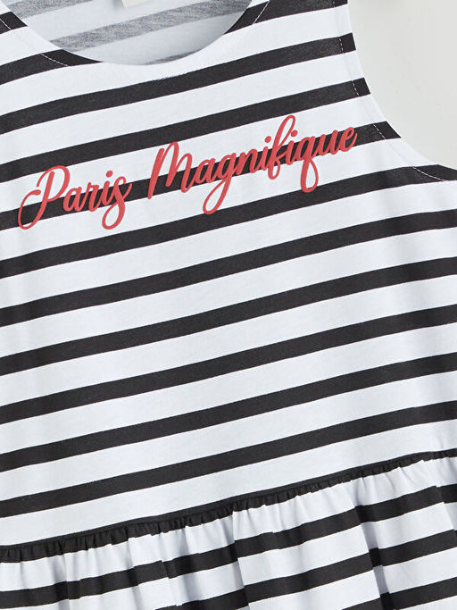 Bisiklet Yaka ?izgili K?z ?ocuk Elbise