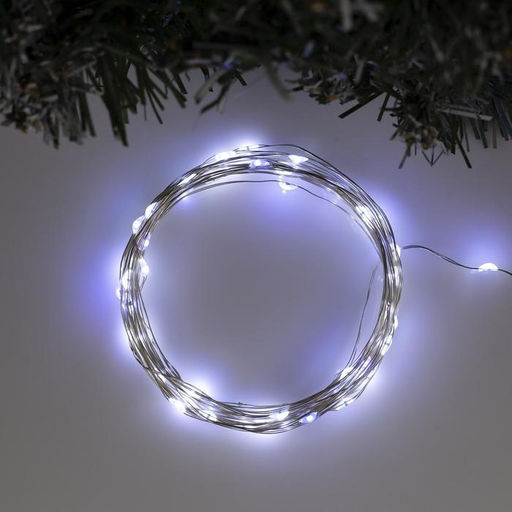 Гирлянда Нить 5 м роса, IP20, серебристая нить, 50 LED, мерцание белым, батарейки AAх3 (нет в комплекте), свечение белое