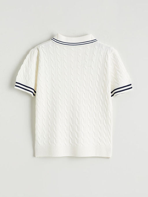 Polo Yaka Desenli K?z ?ocuk Triko Kazak