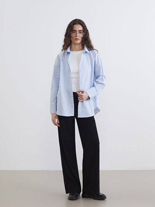 ?izgili Oversize Oxford Kad?n G?mlek