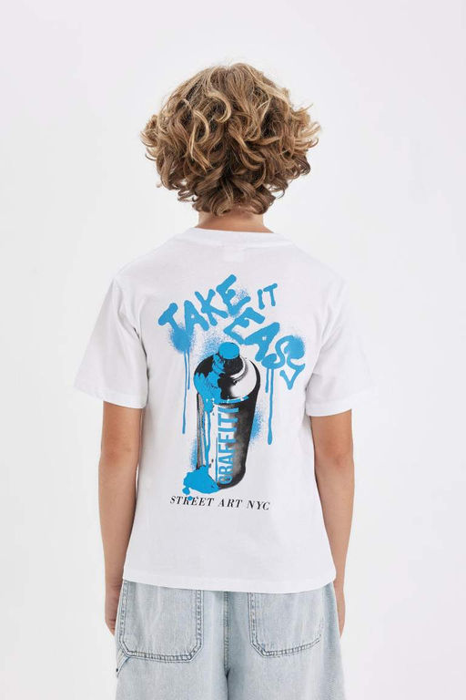 Футболка с короткими рукавами и круглым вырезом для мальчиков с принтом - Defacto фото 4