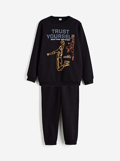 Bisiklet Yaka Bask?l? Erkek ?ocuk E?ofman Tak?m