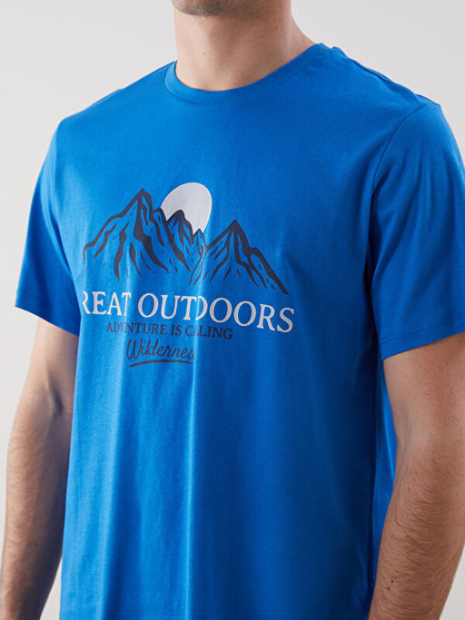 Bisiklet Yaka K?sa Kollu Bask?l? Penye Erkek Ti??rt