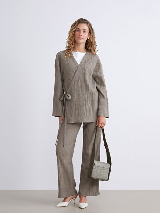 Kruvaze Yaka Dokulu Oversize Kad?n Kimono