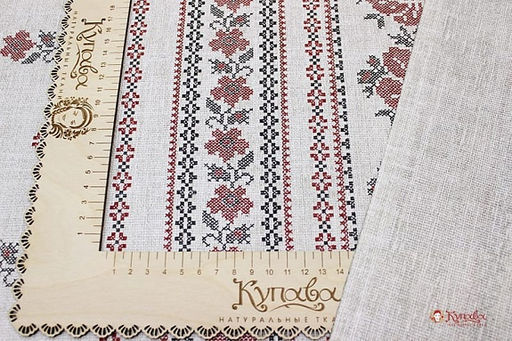 Рогожка Вышиванка (красная на сером), ш.1.5м, хлопок-100%, 165гр/м.кв - Купава фото 3