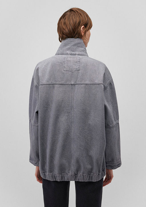 Dik Yaka Gri Denim Ceket - Mavi фото 4