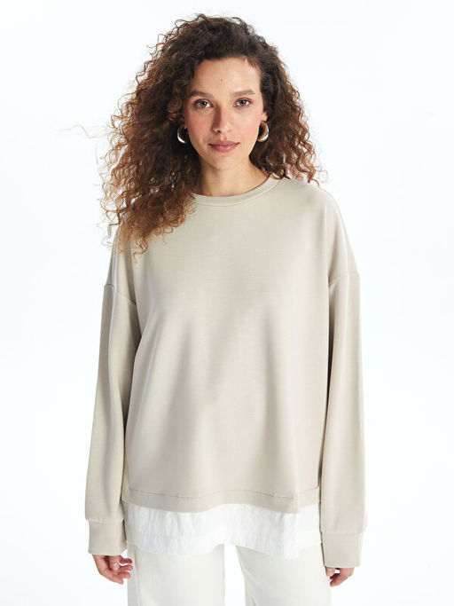 Bisiklet Yaka D?z Oversize Kad?n Sweatshirt