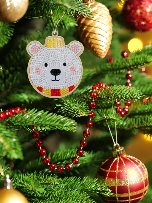 Кристальная (алмазная) мозаика ФРЕЯ ALVP-035 подвеска Белый мишка 8.5 х 10 см