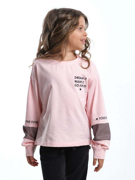 Лонгслив для девочки с принтом UD 7897 крем-розовый - Mini maxi фото 10
