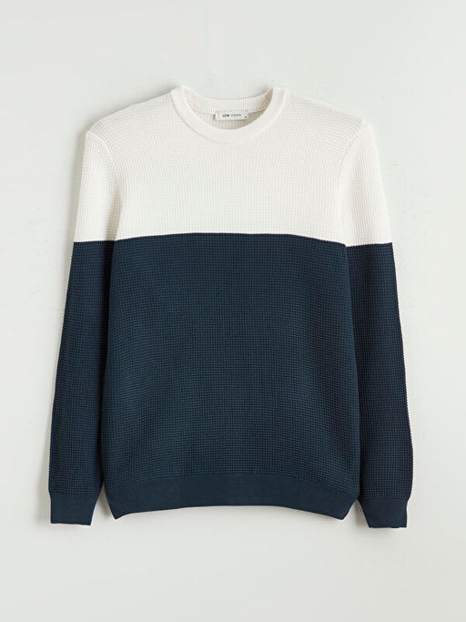 Bisiklet Yaka Renk Bloklu Erkek Triko Kazak