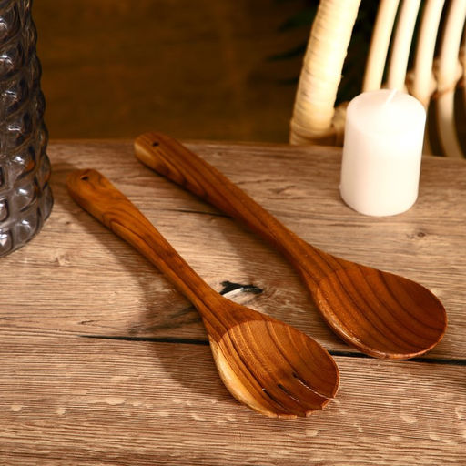 Кухонный набор «Вилка, ложка», 30 см, тиковое дерево