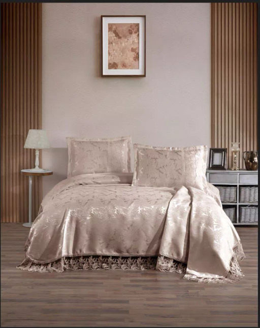 Покрывало EFOR Pique Bedspread AKAY (240*260) с наволочками темно-кремовый TAS