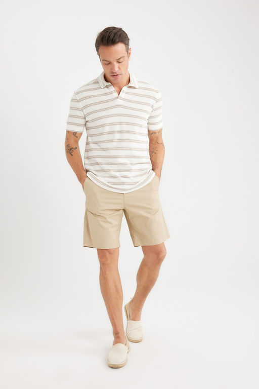 Regular Fit Polo Yaka _izgili K_sa Kollu Triko G_r_n_ml_ Ti__rt