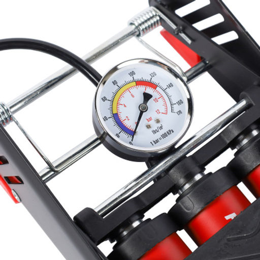 Насос ножной с манометром COMIRON FUJIN 3, стальная рама, стальной цилиндр Presta-Schrader-Dunlop, 8,3 бар. Три поршня. /уп 10 - Галеонтрейд фото 3