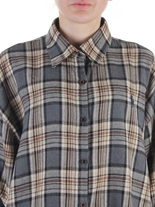 C201 GRAY/BEIGE Рубашка женская оверсайз (95% хлопок, 5% спандекс)