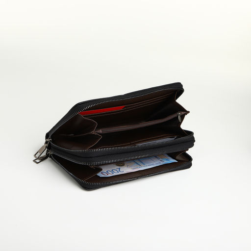 Портмоне-клатч мужской TEXTURA, 2 отделения, на молнии, чёрное