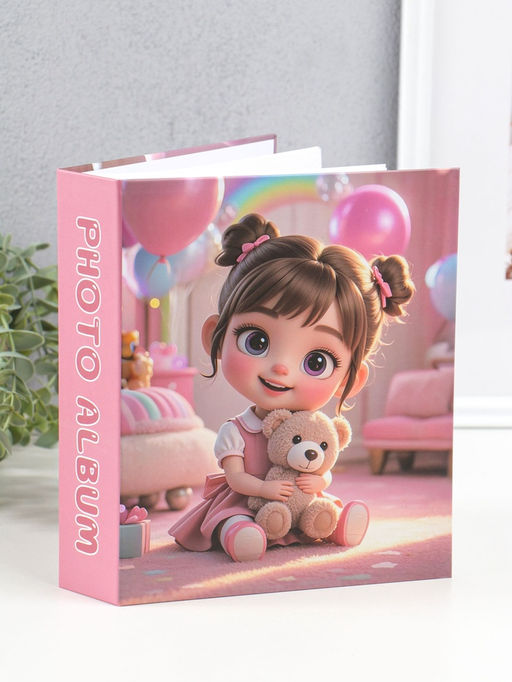Фотоальбом на 80 фото 10х15 см "Малышка в розовой комнате, с мишкой" в коробке 5х19х22,8 см   109627