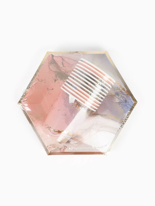 Посуда одноразовая бумажная на 12 персон, 22 предмета, мрамор розовый