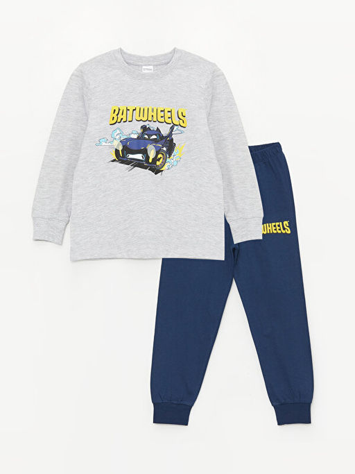 Bisiklet Yaka Bask?l? Uzun Kollu Erkek ?ocuk Pijama Tak?m?