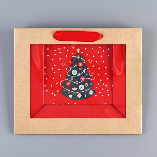 Пакет крафтовый с пластиковым окном Новогодняя ёлка, 24 х 20 х 11см - Дарите счастье фото 7