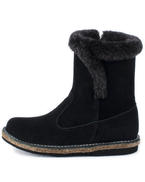 Полусапожки женские на войлочной подошве, черные, замша, молния.