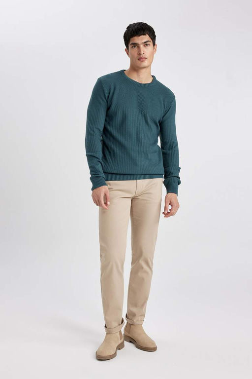 Брюки-чиносы прямого кроя из габардина с карманом на молнии и парусиновой тканью стандартного кроя - Defacto фото 4