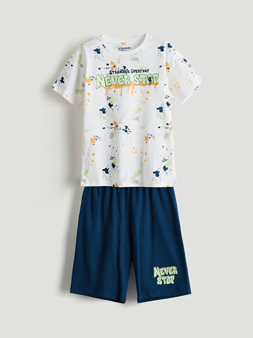 Bisiklet Yaka Erkek ?ocuk ?ortlu Pijama Tak?m?