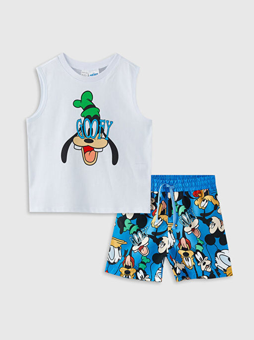 Bisiklet Yaka Goofy Bask?l? H?zl? Kuruyan Erkek Bebek Atlet ve Deniz ?ortu 2li Tak?m