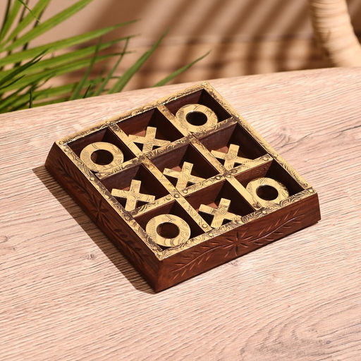 Игра настольная Крестики-нолики 13х13 см, дерево шишам, латунь